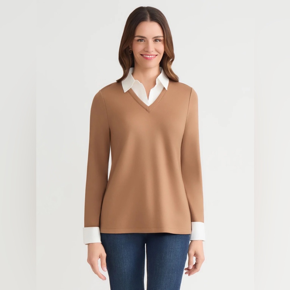 Jones NY New York Shirt Collar Cuffs Top